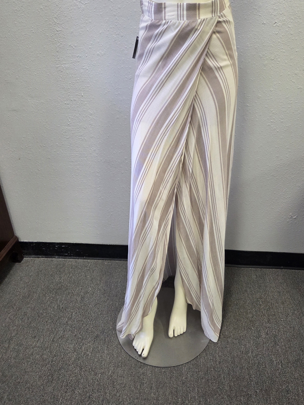 Striped Wrap Maxi Skirt in Light Taupe and Cream